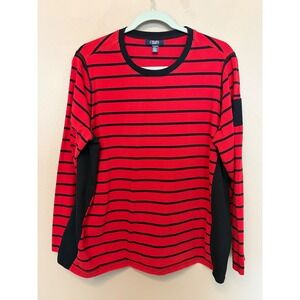 Chaps Sport Red Black Stripe Long Sleeve Crew Neck Shirt Top Mens 2X Big